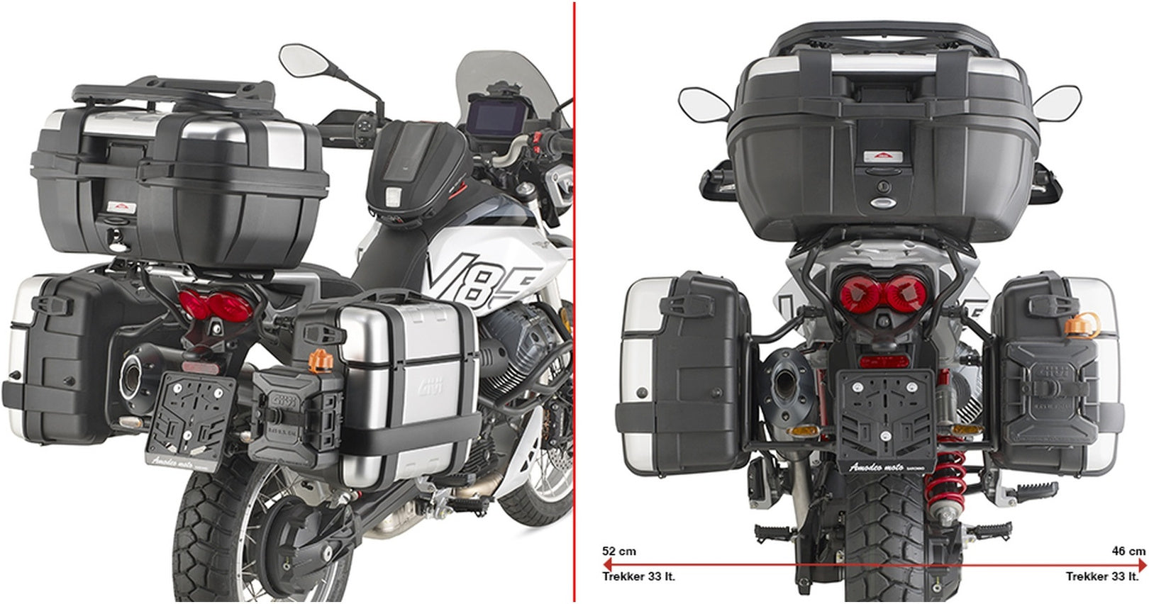 Seitenkoffer Monokey Trekker Schwarz 92 Lt Trekker Aluminium - Givi Kompatibel Mit Moto Guzzi V85 Tt (2024)