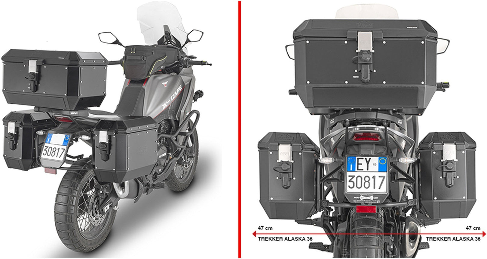 Monokey Black Side Cases - 44 Lt Technopolymer - Givi Compatible With Moto Morini X-Cape 649 (2021-2024)