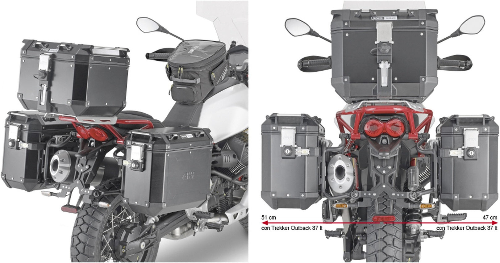 Monokey Cam-Side Trekker Outback Evo Smart Black Aluminium Side Cases + Locks - 88 Lt Trekker Outback Evo Smart Aluminium - Givi Compatible With Moto Guzzi V85 Tt (2019-2023)