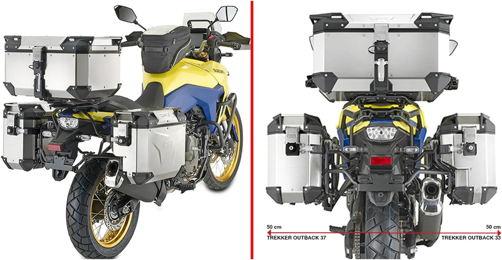 Seitenkoffer Monokey Cam-Side Trekker Outback Evo Smart Aluminium Schwarz + Schloss Dx Abgeschrägt 88 Lt Trekker Outback Evo Smart Aluminium - Givi Kompatibel Mit Suzuki V-Strom 800 Se (2023-2024)