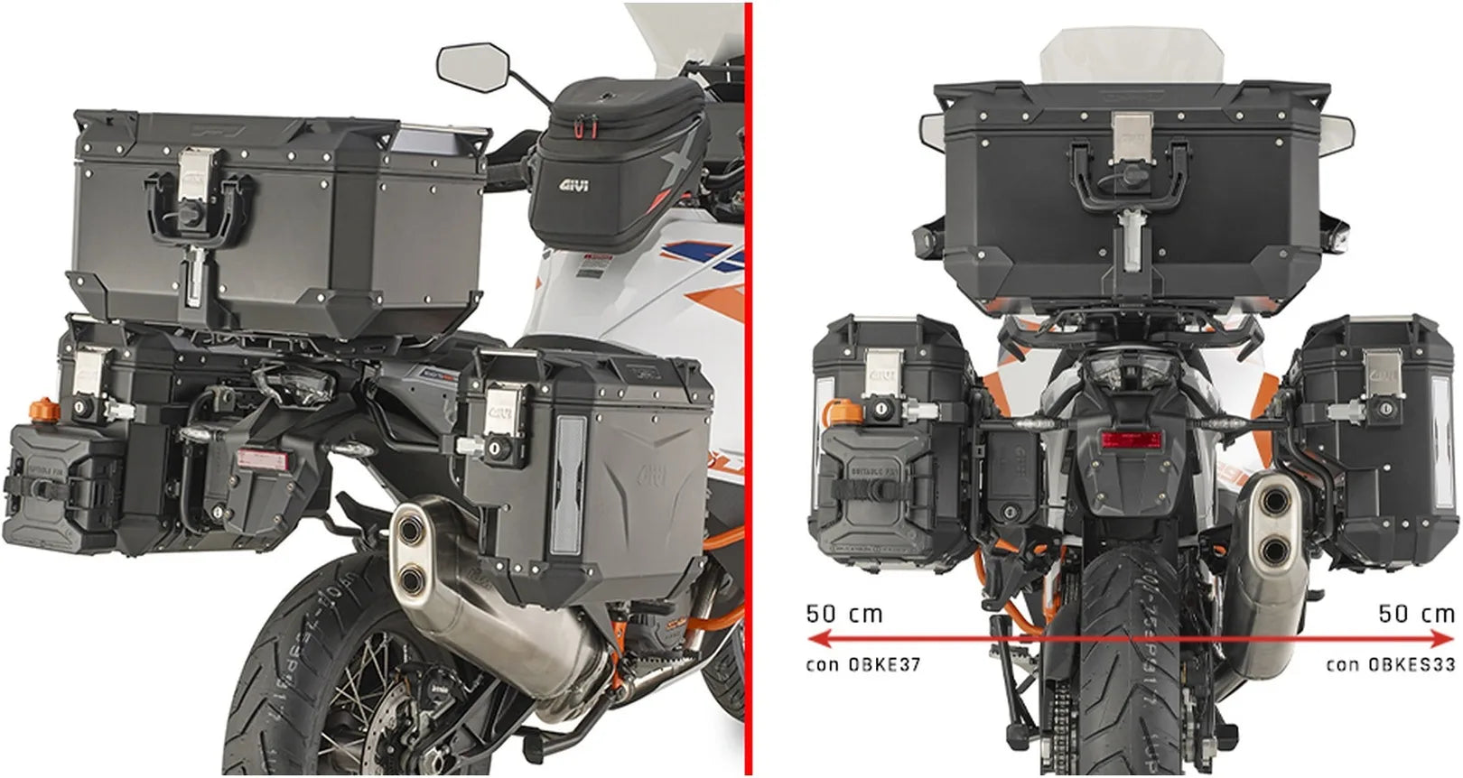 Seitenkoffer Monokey Cam-Side Trekker Outback Evo Smart Aluminium + Schloss Dx Abgeschrägt 88 Lt Trekker Outback Evo Smart Aluminium - Givi Kompatibel Mit Ktm 1290 Super Adventure S (2021-2024)