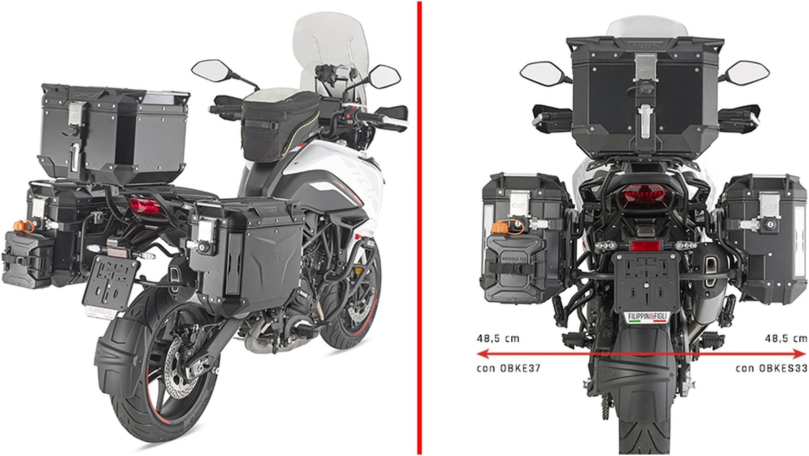 Trekker Outback Evo Smart Anodized Aluminium Top Case + Side Cases R Recessed - 130 Lt Trekker Outback Evo Smart Anodized Aluminium - Givi Compatible With Benelli Trk 702 X (2023-2024)