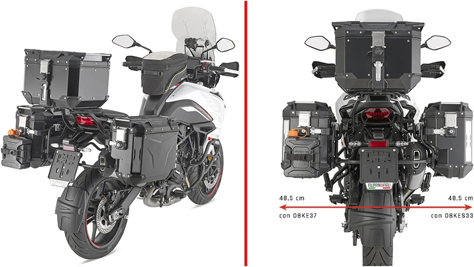 Seitenkoffer Monokey Cam-Side Trekker Outback Evo Smart Aluminium + Schloss Dx Abgeschrägt 88 Lt Trekker Outback Evo Smart Aluminium - Givi Kompatibel Mit Benelli Trk 702 X (2023-2024)