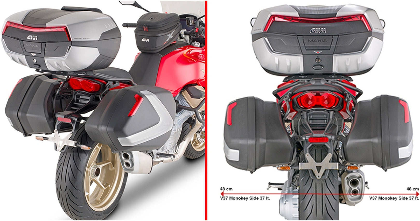 Riviera Silver Tech Top Case + Side Cases - 120 Lt Riviera Technopolymer - Givi Compatible With Moto Guzzi V 100 Mandello 1000 (2022-2024)
