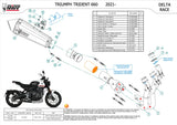 Komplette Auspuffanlage Ohne Katalysator Und Mit Geräuschzulassung Delta Race Stahl Schwarz Carbon - Mivv Kompatibel Mit Triumph Trident 660 (2021-2024)