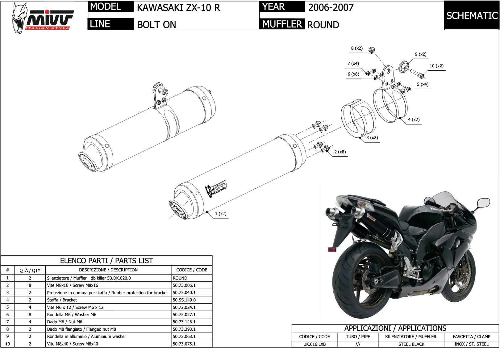 Doppelauspuffanlage Mit Geräuschzulassung Gp Stahl Schwarz - Mivv Kompatibel Mit Kawasaki Zx-10R (2006-2007)