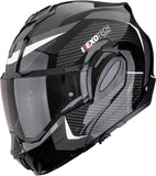 Klapphelm Für Motorrad Scorpion Exo Exo-Tech Evo Pro Ultra Tct Schwarz Silber Acuti Grösse M