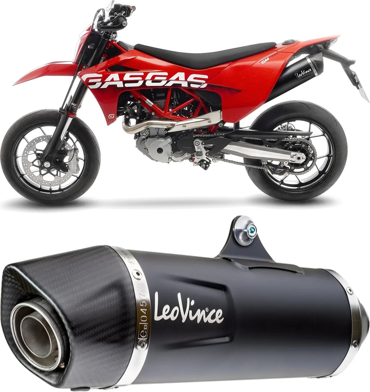 Auspuffendrohr Ohne Geräuschzulassung Nero Edelstahl Endkappe Carbon Fiber - Leovince Kompatibel Mit Gasgas Sm 700 (2022-2024)
