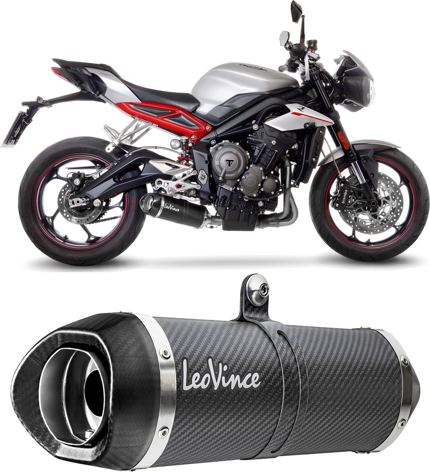 Exhaust Tip Without Sound Certification Lv One Evo Carbon Fiber Carbon Fiber End Cap - Leovince Compatible With Triumph Street Triple 765 R - Sa2 (2020-2022)