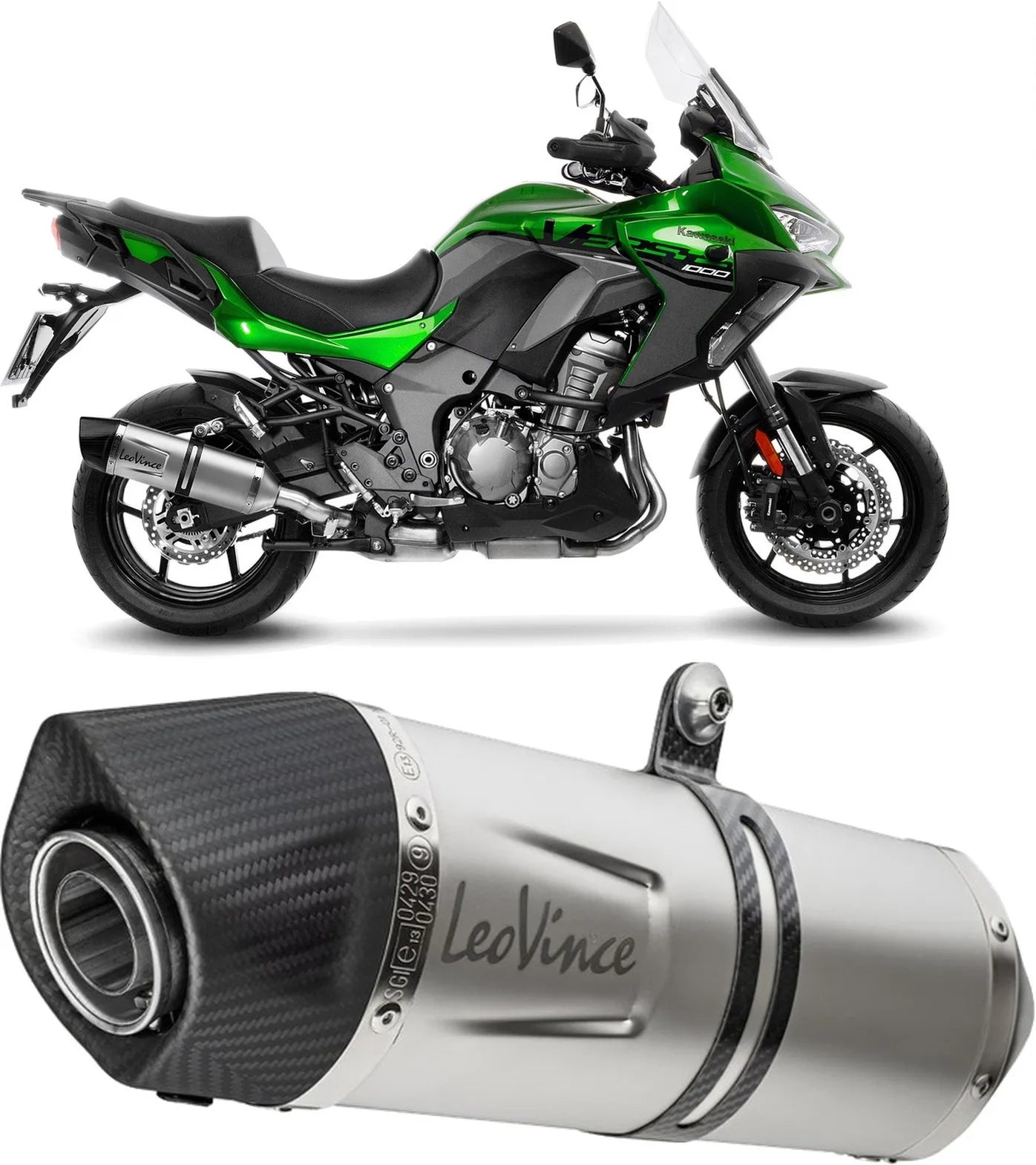 Auspuffendrohr Ohne Geräuschzulassung Lv One Evo Edelstahl Endkappe Carbon Fiber - Leovince Kompatibel Mit Kawasaki Versys 1000 (2019-2024)