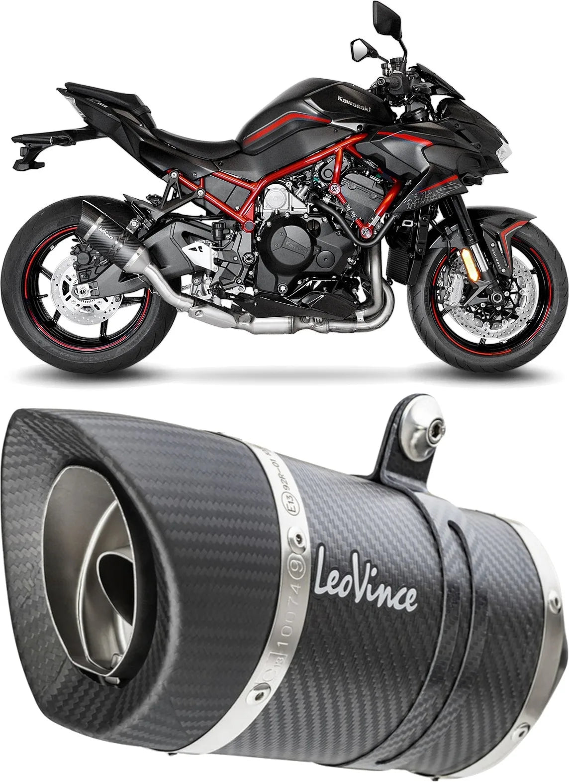 Auspuffendrohr Ohne Geräuschzulassung Lv Pro Carbon Fiber Endkappe Carbon Fiber - Leovince Kompatibel Mit Kawasaki Z H2 1000 (2020-2024)