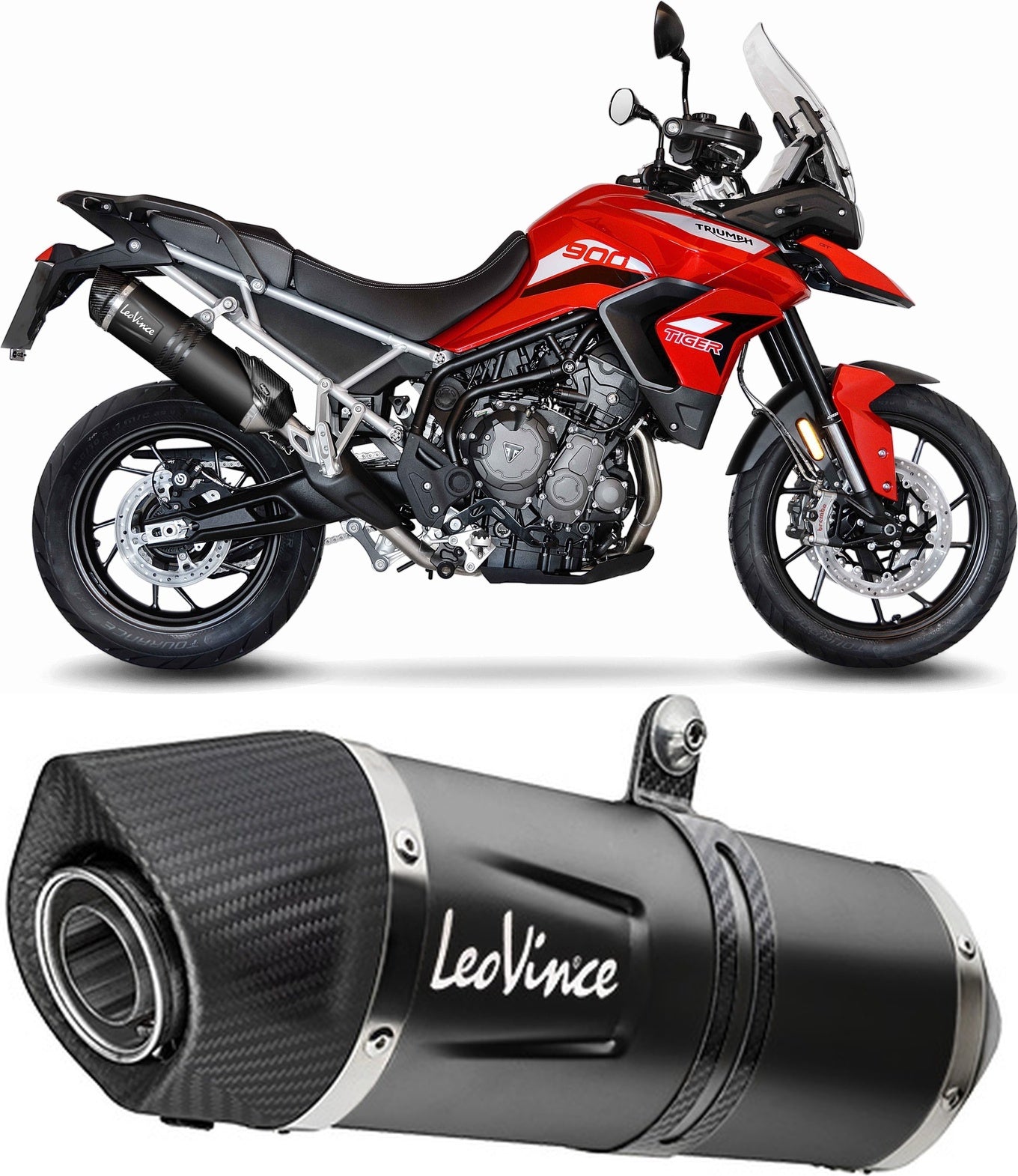Exhaust Tip Without Sound Certification Lv One Evo Steel Black Carbon Fiber End Cap - Leovince Compatible With Triumph Tiger 900 Rally (2020-2023)