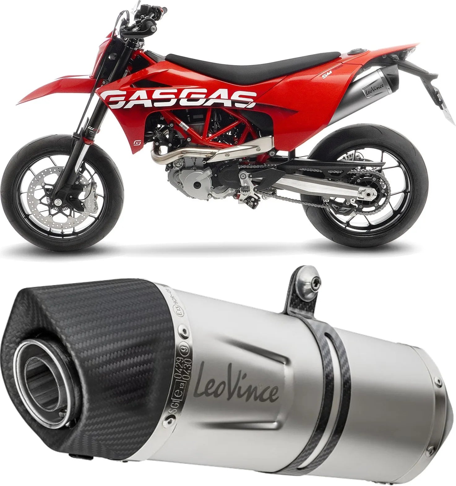 Auspuffendrohr Ohne Geräuschzulassung Lv One Evo Edelstahl Endkappe Carbon Fiber - Leovince Kompatibel Mit Gasgas Sm 700 (2022-2024)
