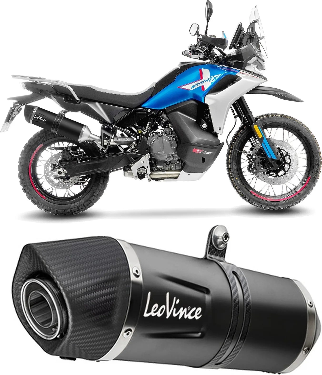 Auspuffendrohr Ohne Geräuschzulassung Lv One Evo Edelstahl Schwarz Endkappe Carbon Fiber - Leovince Kompatibel Mit Cfmoto Ibex 800 E (2022-2024)