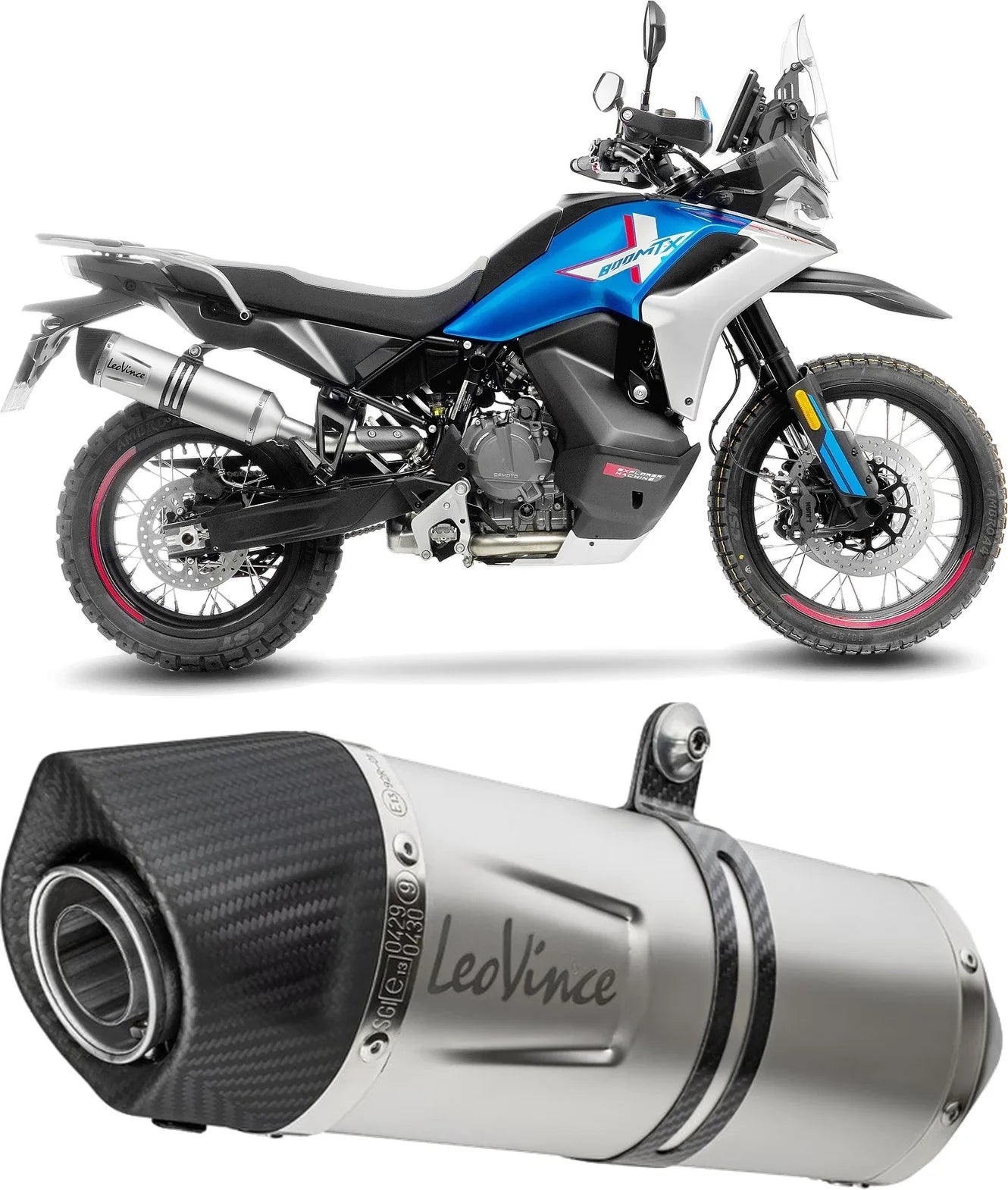 Auspuffendrohr Ohne Geräuschzulassung Lv One Evo Edelstahl Endkappe Carbon Fiber - Leovince Kompatibel Mit Cfmoto 800 Mt-X (2025-2026)