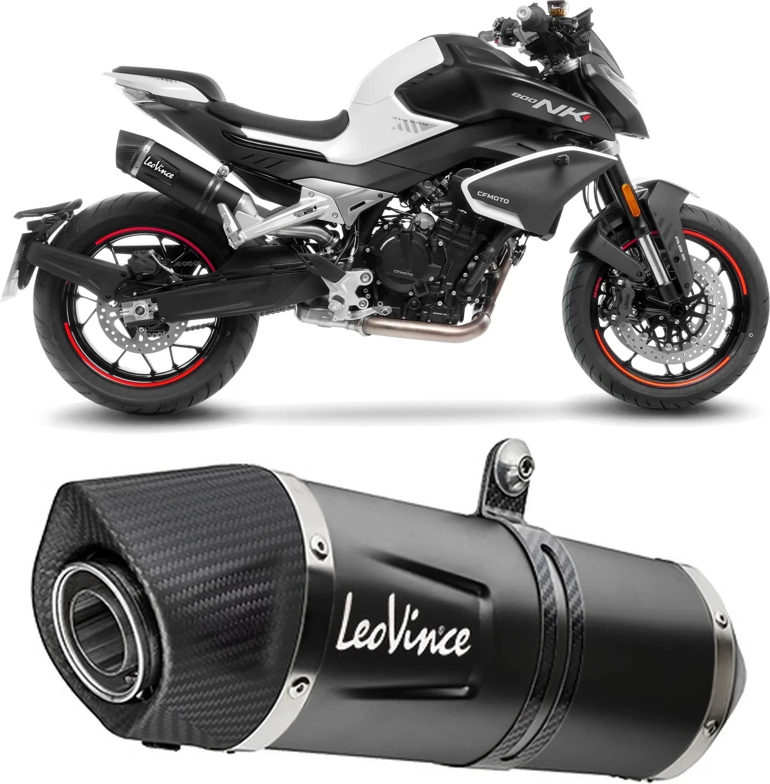Auspuffendrohr Ohne Geräuschzulassung Lv One Evo Edelstahl Schwarz Endkappe Carbon Fiber - Leovince Kompatibel Mit Cfmoto 800 Nk Advanced (2023-2024)