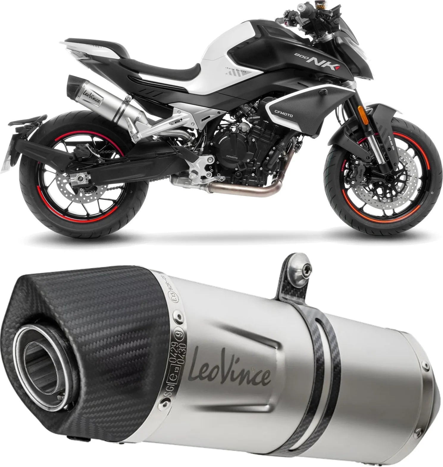 Auspuffendrohr Ohne Geräuschzulassung Lv One Evo Edelstahl Endkappe Carbon Fiber - Leovince Kompatibel Mit Cfmoto 800 Nk Advanced (2023-2024)