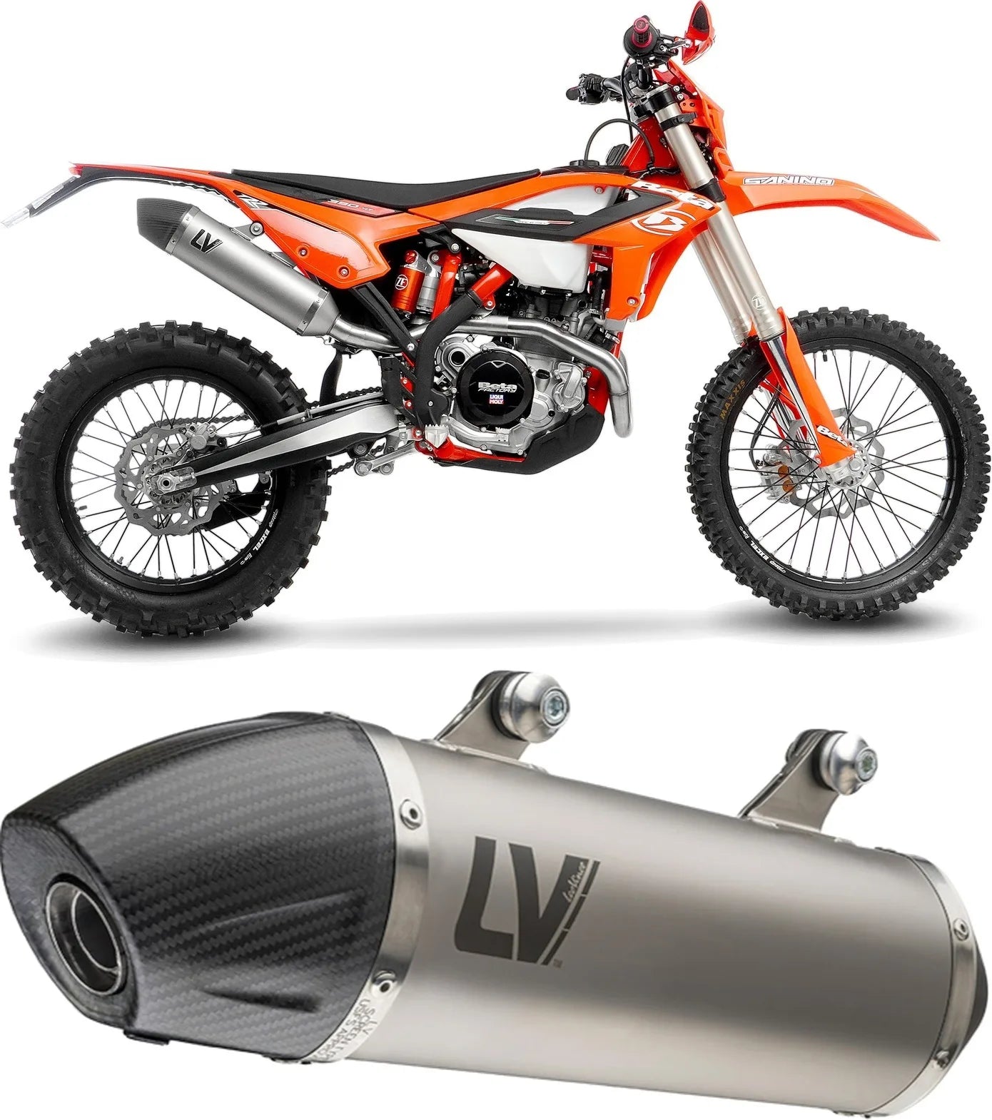 Auspuffendrohr Ohne Geräuschzulassung Lv-X Evo Edelstahl Endkappe Carbon Fiber - Leovince Kompatibel Mit Beta Rr 390 Racing 4T (2020-2025)
