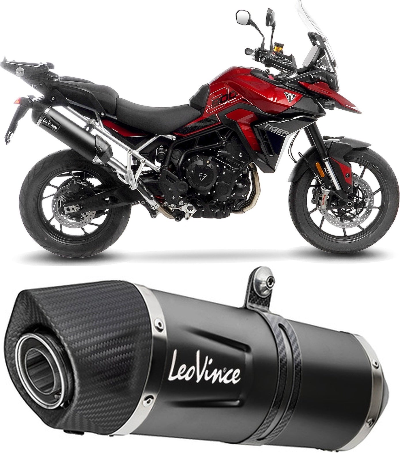 Exhaust Tip Without Sound Certification Lv One Evo Steel Black Carbon Fiber End Cap - Leovince Compatible With Triumph Tiger 900 Rally Pro (2024-2026)