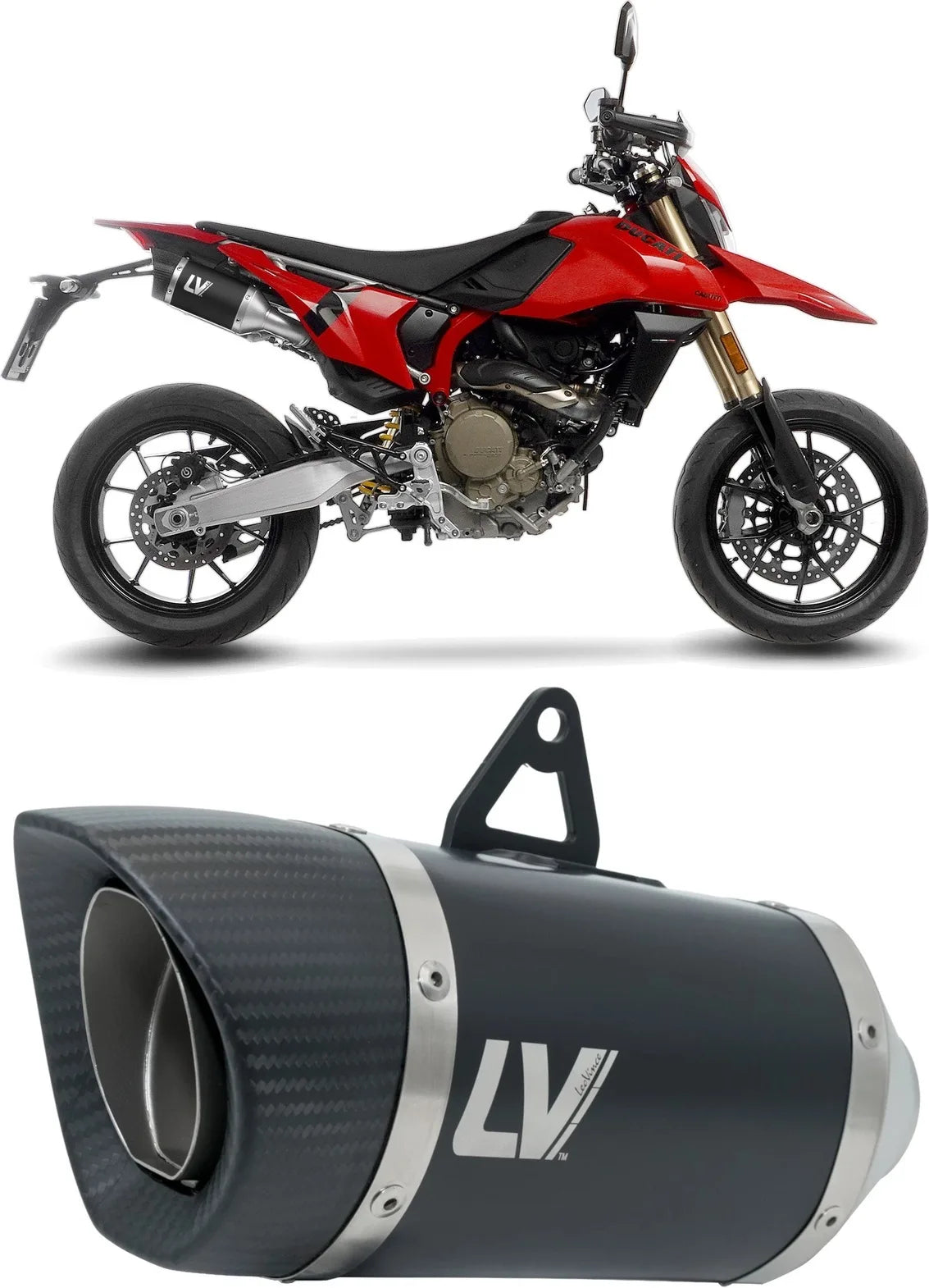 Doppelauspuffanlage Ohne Geräuschzulassung Lv Pro Edelstahl Schwarz Endkappe Carbon Fiber - Leovince Kompatibel Mit Ducati Hypermotard 698 Mono (2024-2026)