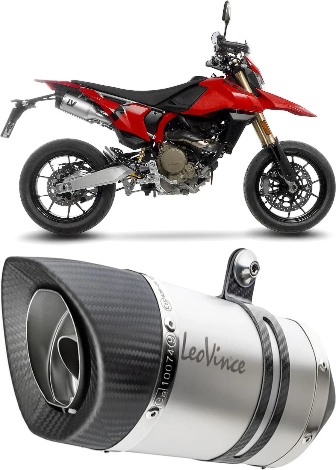 Doppelauspuffanlage Ohne Geräuschzulassung Lv Pro Edelstahl Endkappe Carbon Fiber - Leovince Kompatibel Mit Ducati Hypermotard 698 Mono (2024-2026)