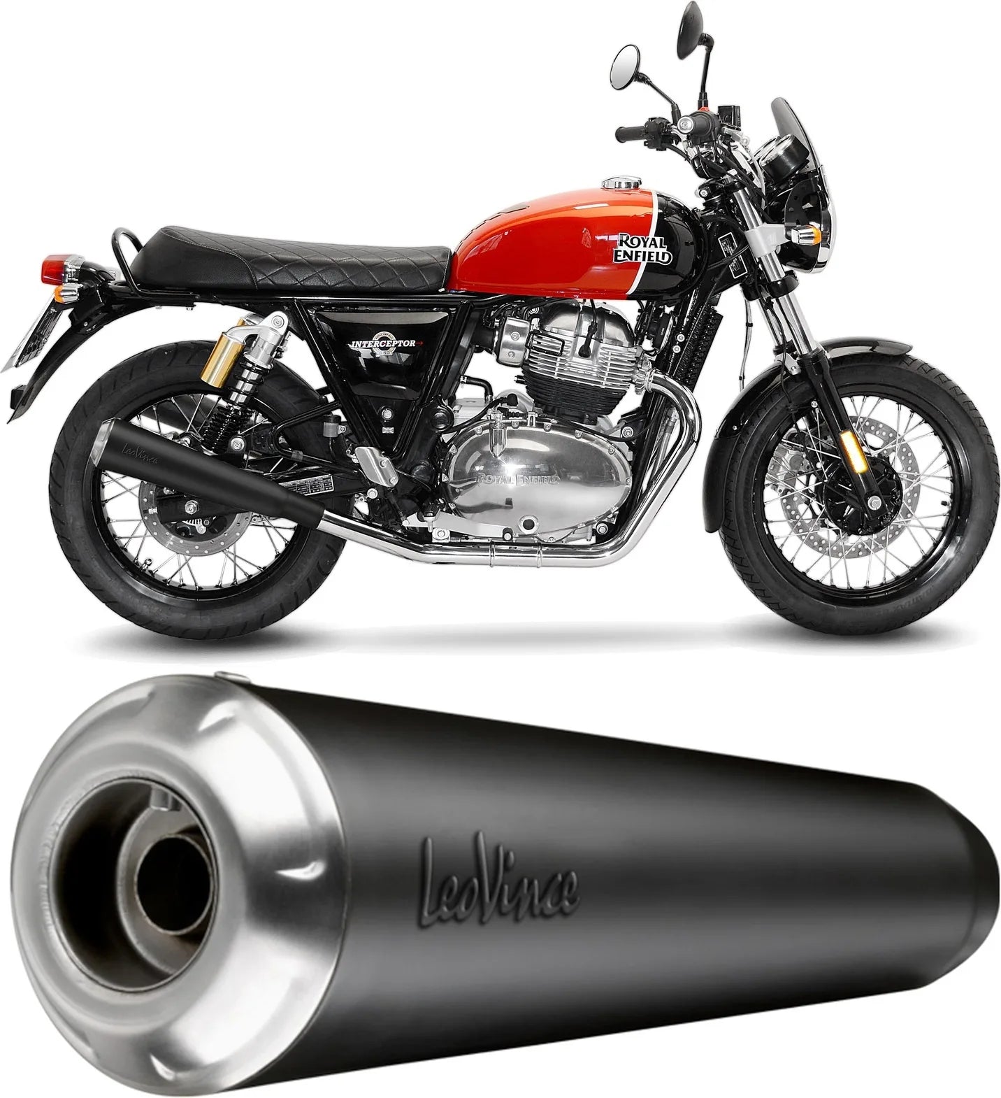 Doppelauspuffanlage Ohne Geräuschzulassung Classic Racer Edelstahl Schwarz Endkappe Edelstahl - Leovince Kompatibel Mit Royal Enfield Continental Gt 650 (2019-2026)