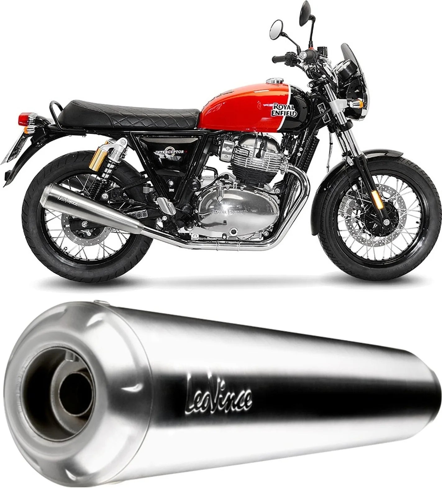 Doppelauspuffanlage Ohne Geräuschzulassung Classic Racer Edelstahl Endkappe Edelstahl - Leovince Kompatibel Mit Royal Enfield Interceptor 650 (2019-2026)