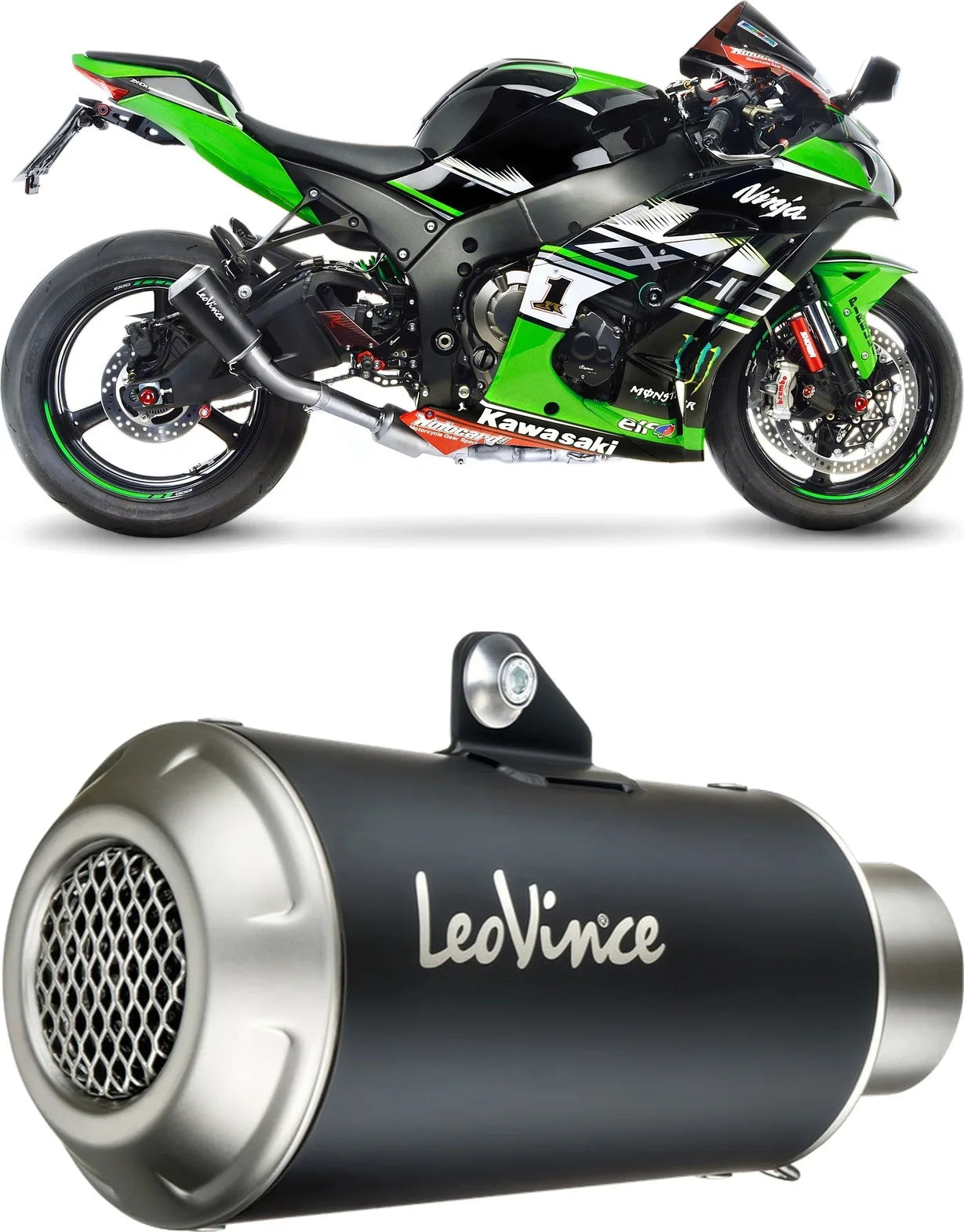 Auspuffendrohr Ohne Geräuschzulassung Lv-10 Edelstahl Schwarz Endkappe Edelstahl - Leovince Kompatibel Mit Kawasaki Zx 10Rr Ninja (2021-2024)