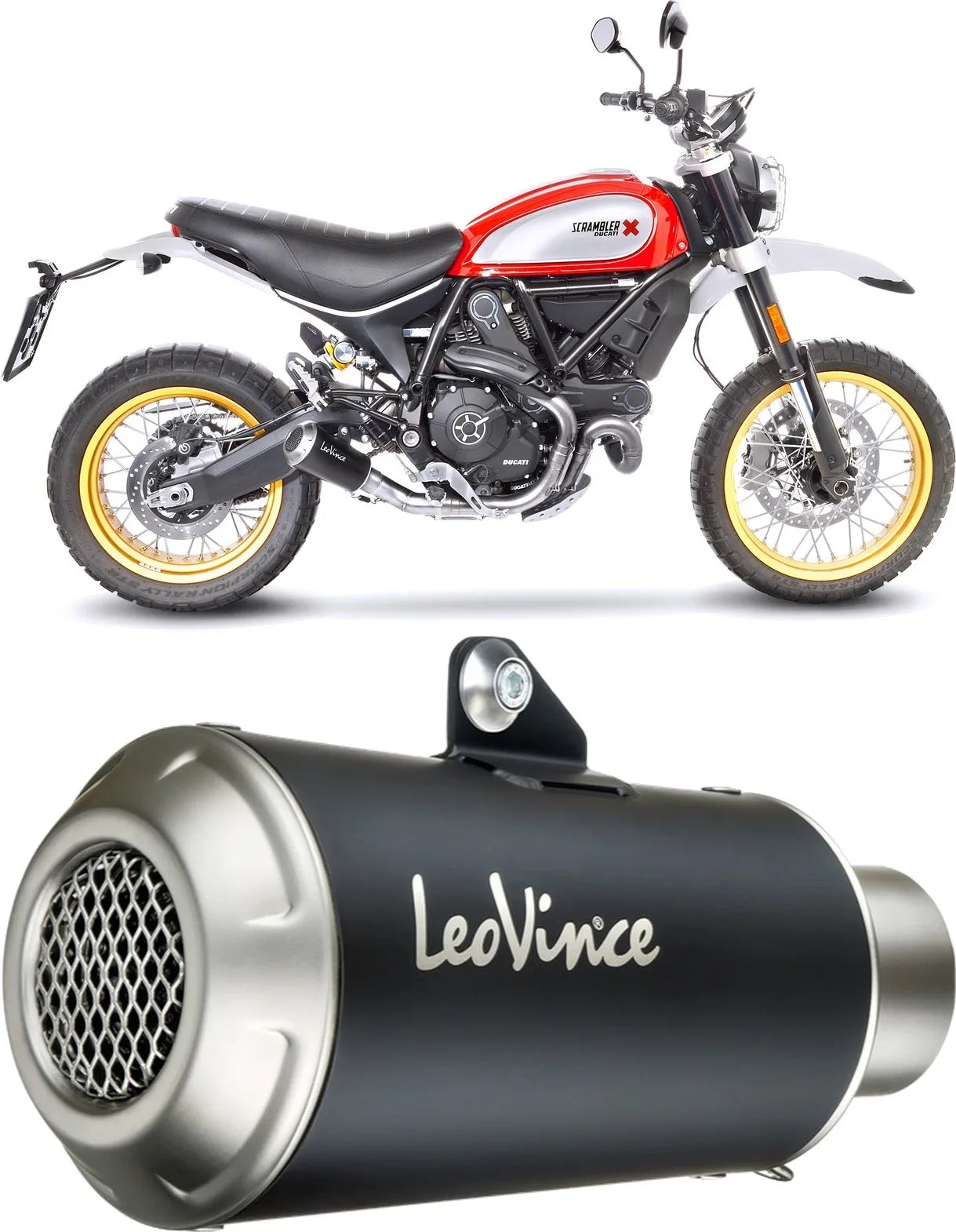 Auspuffendrohr Ohne Geräuschzulassung Lv-10 Edelstahl Schwarz Endkappe Edelstahl - Leovince Kompatibel Mit Ducati Scrambler 800 Desert Sled (2017-2020)