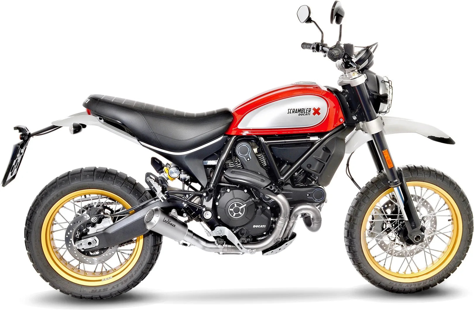 Auspuffendrohr Ohne Geräuschzulassung Lv-10 Edelstahl Endkappe Edelstahl - Leovince Kompatibel Mit Ducati Scrambler 800 Desert Sled (2017-2020)
