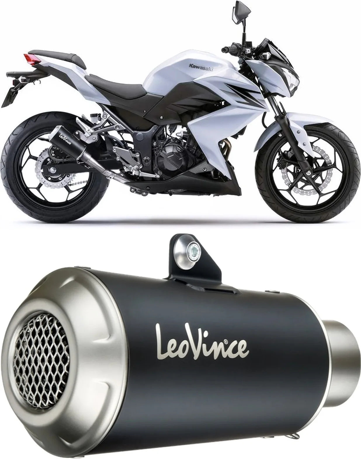 Auspuffendrohr Ohne Geräuschzulassung Lv-10 Edelstahl Schwarz Endkappe Edelstahl - Leovince Kompatibel Mit Kawasaki Z 250 (2015-2016)