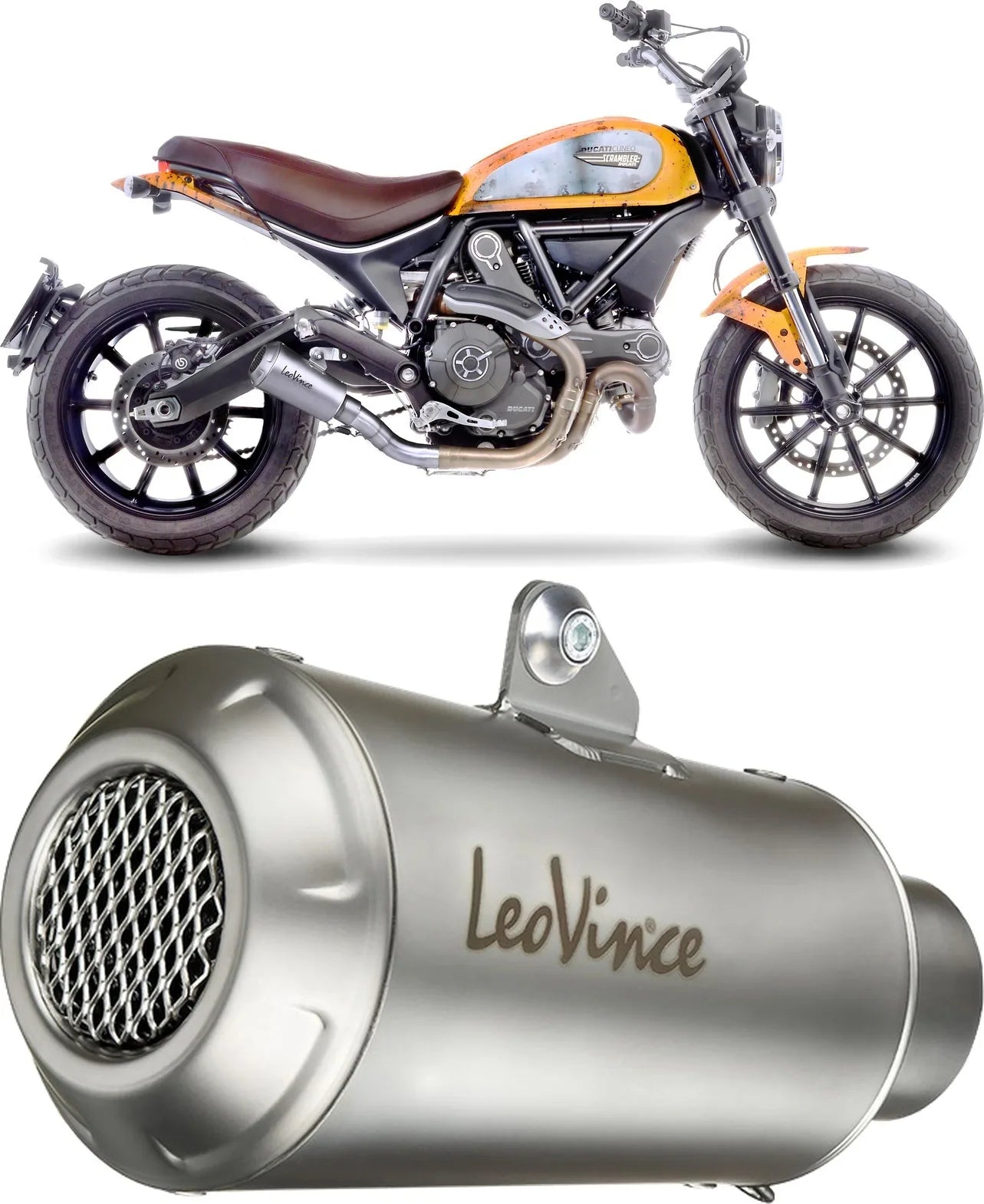 Auspuffendrohr Ohne Geräuschzulassung Lv-10 Edelstahl Endkappe Edelstahl - Leovince Kompatibel Mit Ducati Scrambler 800 Icon (2015-2016)