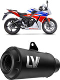 Auspuffendrohr Ohne Geräuschzulassung Lv-10 Edelstahl Full Schwarz Endkappe Edelstahl Schwarz - Leovince Kompatibel Mit Honda Cbr 300 R (2014-2017)