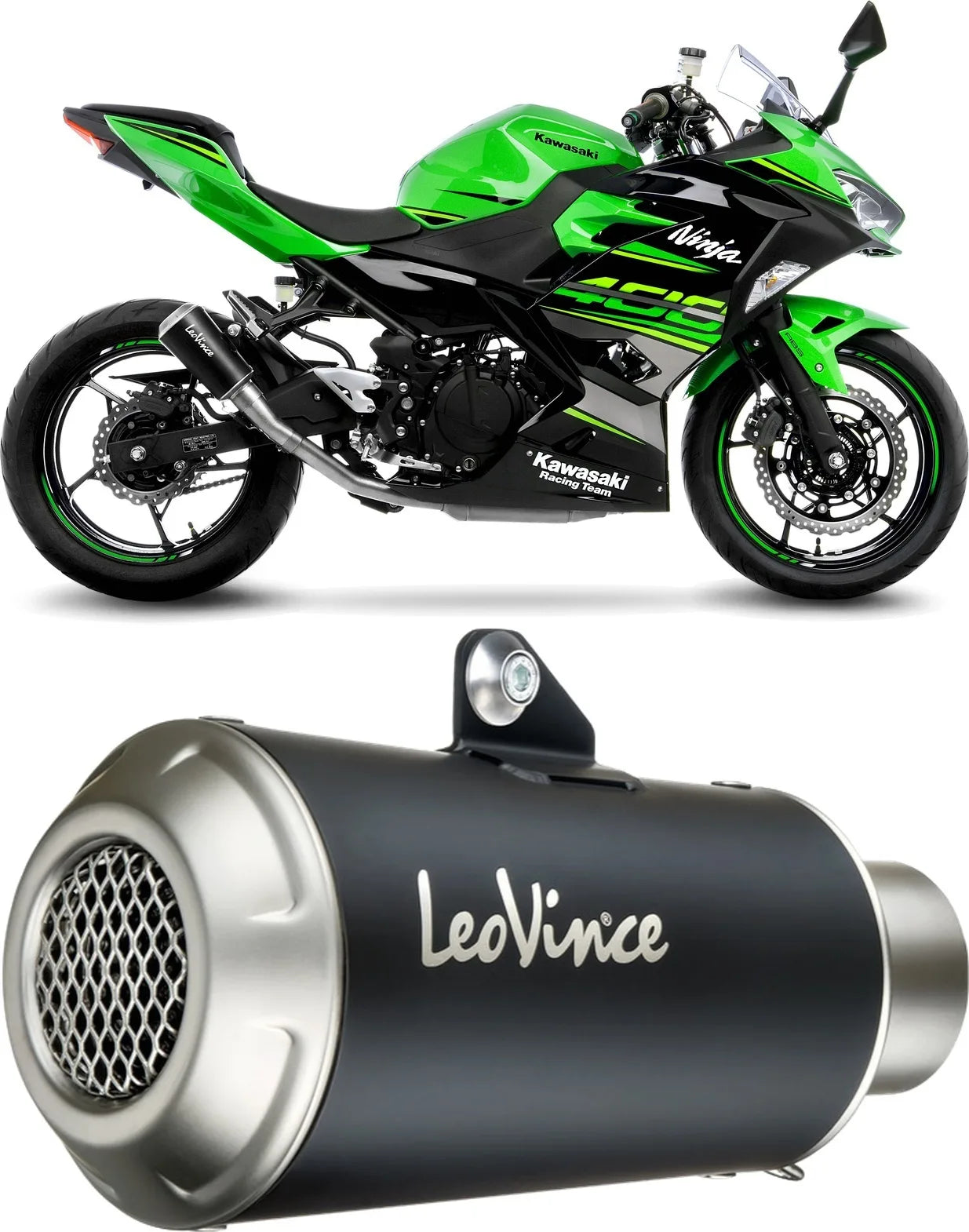 Auspuffendrohr Ohne Geräuschzulassung Lv-10 Edelstahl Schwarz Endkappe Edelstahl - Leovince Kompatibel Mit Kawasaki Z 500 - Se (2024-2026)