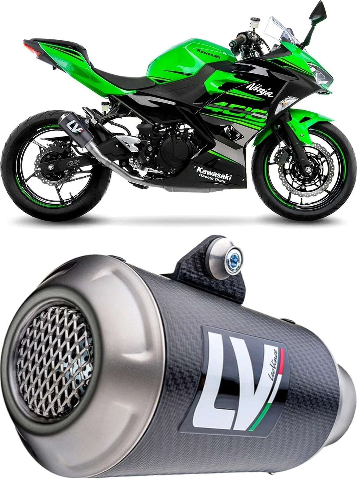 Auspuffendrohr Ohne Geräuschzulassung Lv-10 Carbon Fiber Endkappe Edelstahl - Leovince Kompatibel Mit Kawasaki Ninja 500 - Se (2024-2026)