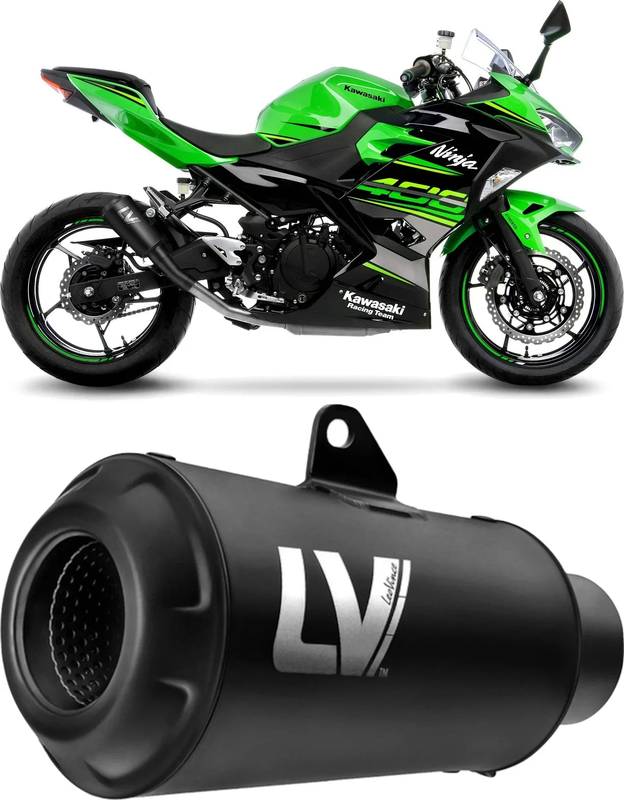 Auspuffendrohr Ohne Geräuschzulassung Lv-10 Edelstahl Full Schwarz Endkappe Edelstahl Schwarz - Leovince Kompatibel Mit Kawasaki Z 400 (2019-2021)