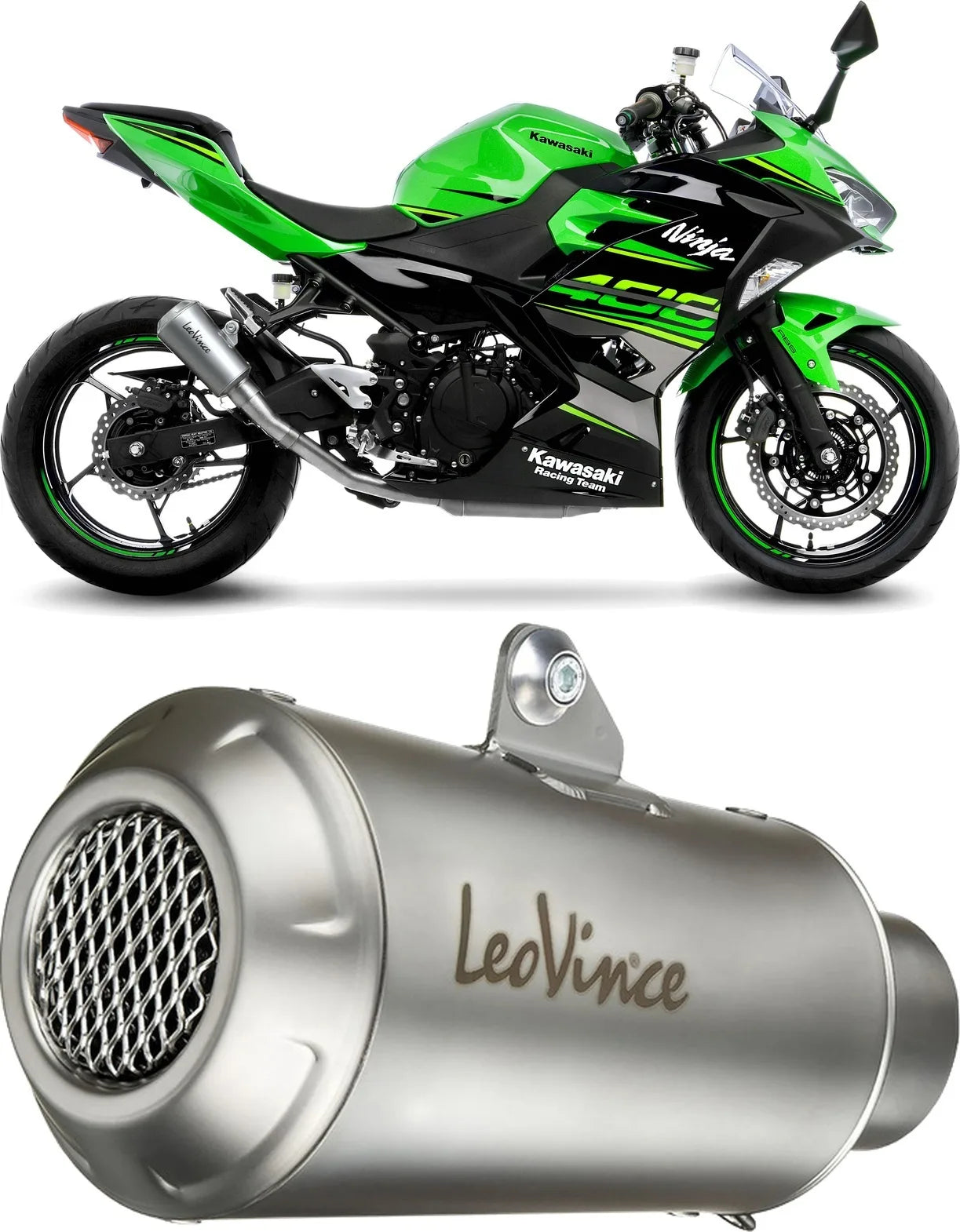 Auspuffendrohr Ohne Geräuschzulassung Lv-10 Edelstahl Endkappe Edelstahl - Leovince Kompatibel Mit Kawasaki Z 400 (2022-2023)