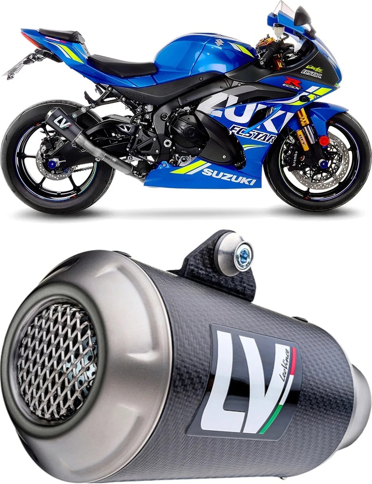 Auspuffendrohr Ohne Geräuschzulassung Lv-10 Carbon Fiber Endkappe Edelstahl - Leovince Kompatibel Mit Suzuki Gsx-R 1000 - R (2017-2021)