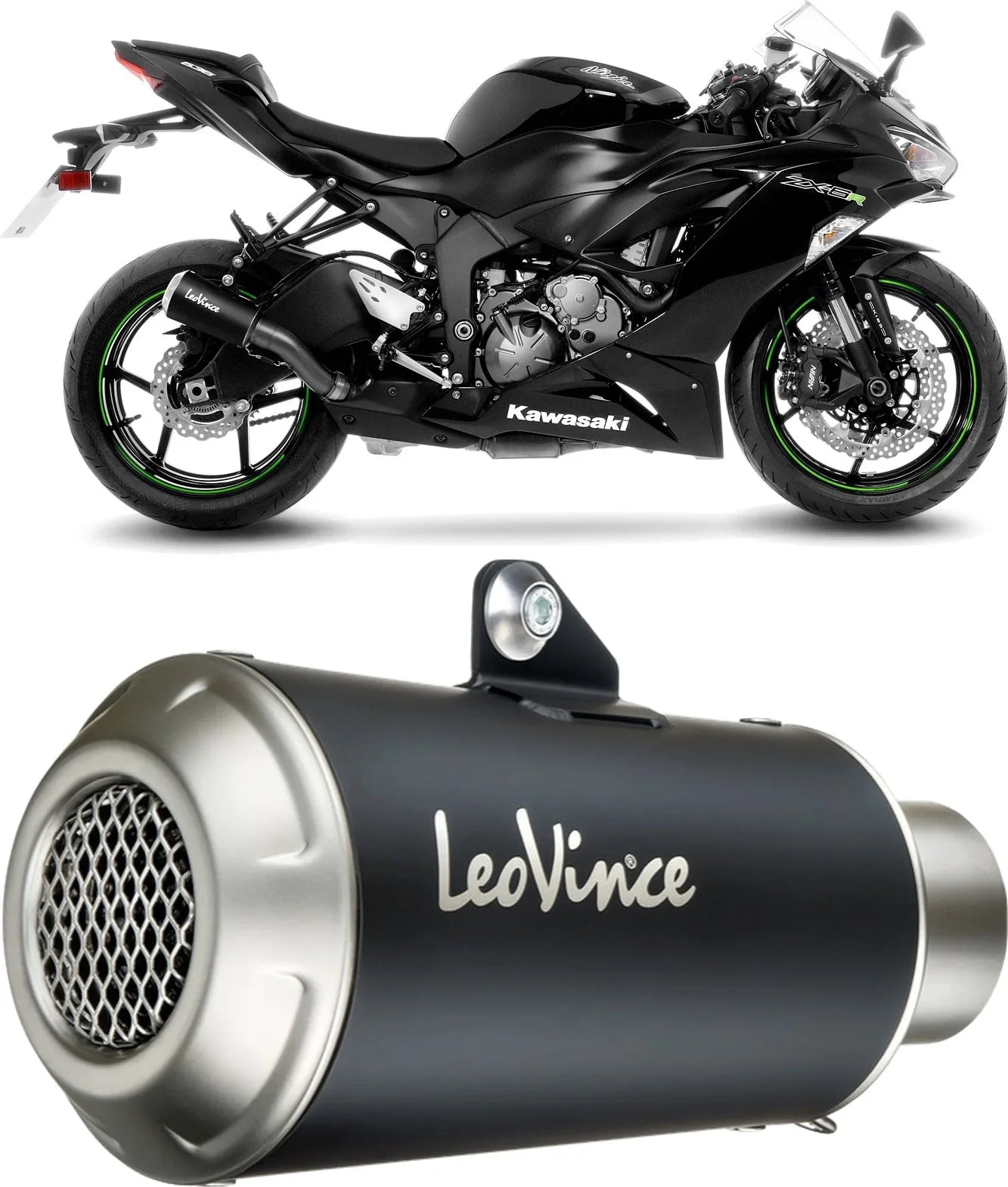 Auspuffendrohr Ohne Geräuschzulassung Lv-10 Edelstahl Schwarz Endkappe Edelstahl - Leovince Kompatibel Mit Kawasaki Zx 6R Ninja (2009-2016)