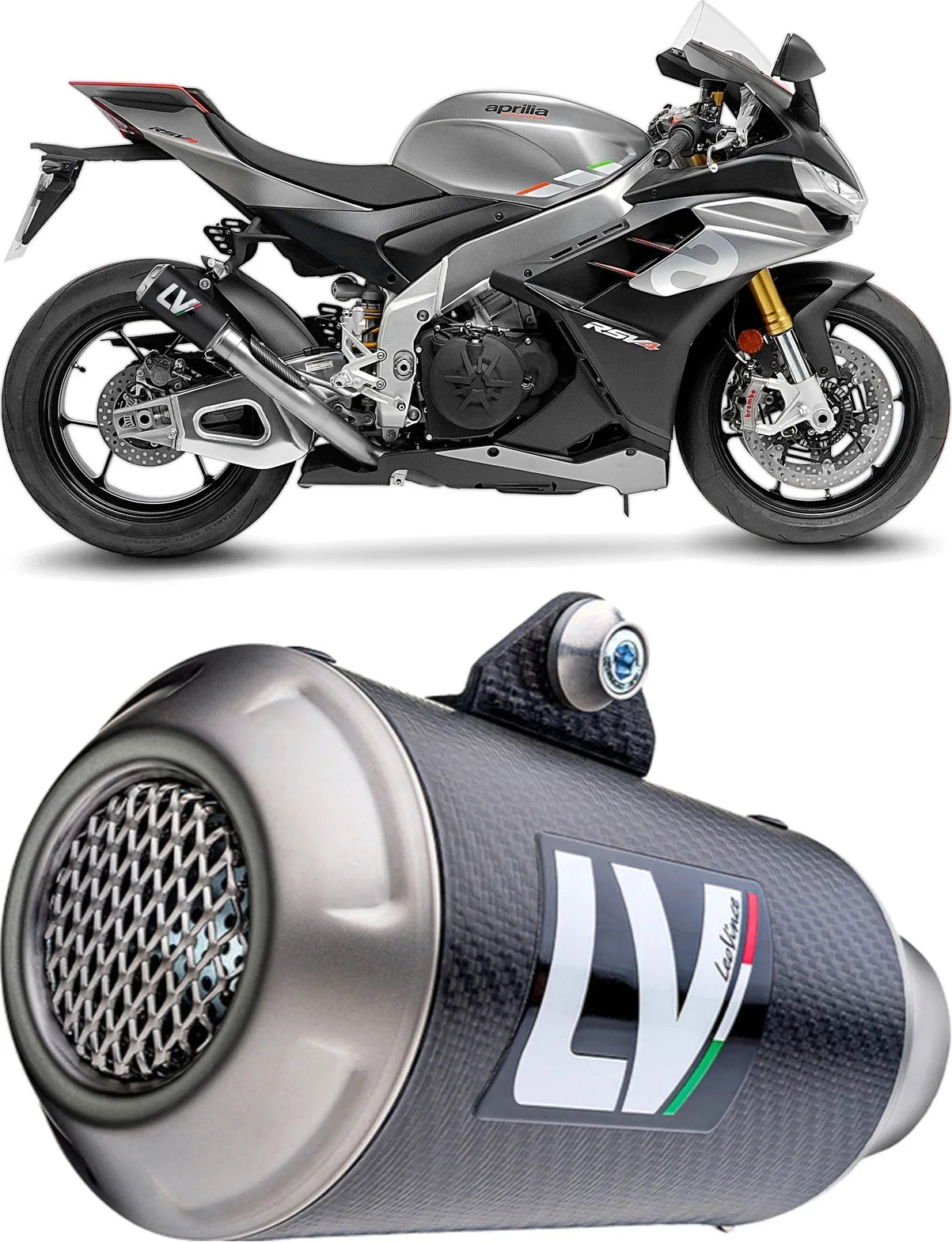 Auspuffendrohr Ohne Geräuschzulassung Lv-10 Carbon Fiber Endkappe Edelstahl - Leovince Kompatibel Mit Aprilia Rsv4 1100 Factory (2021-2024)