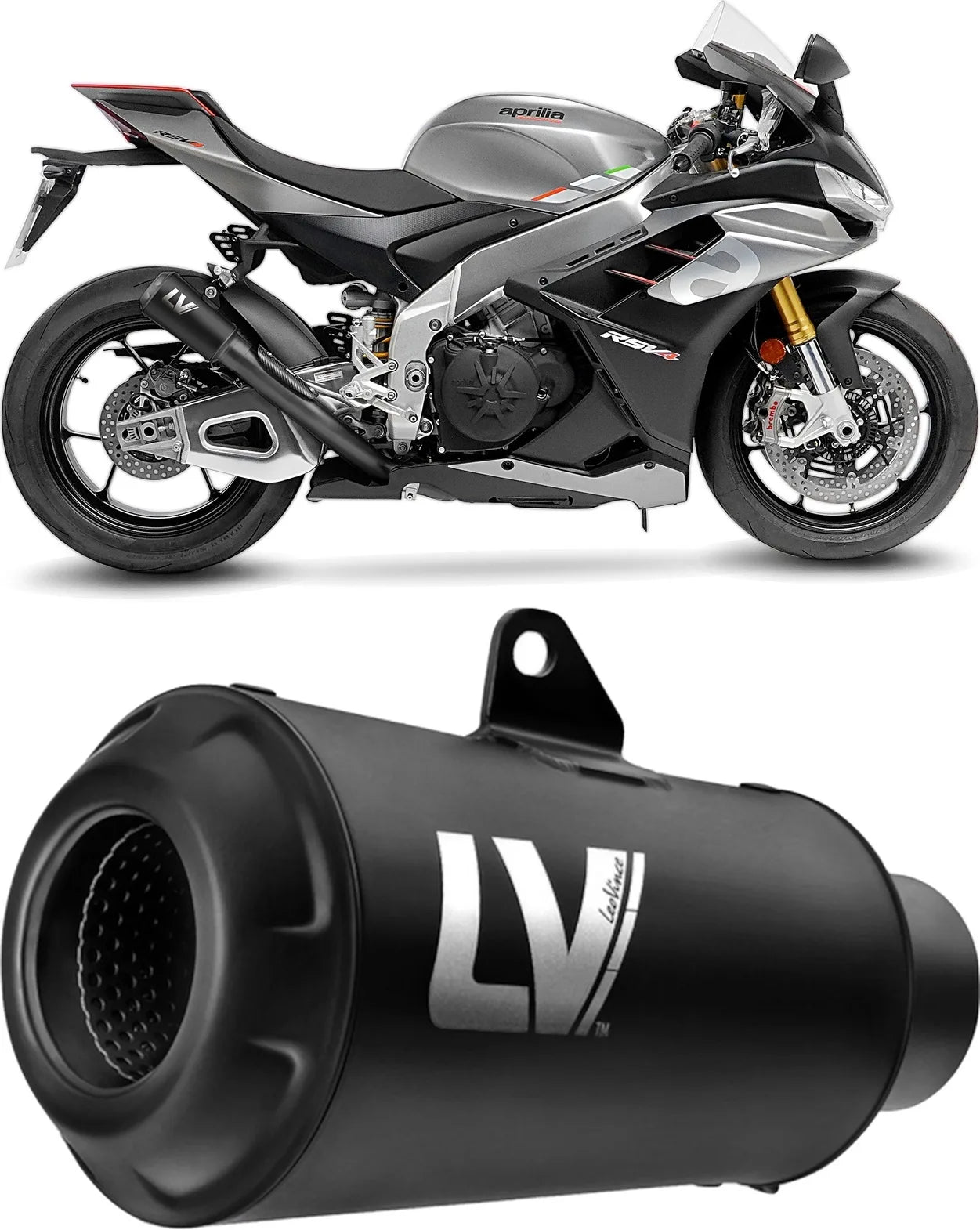 Auspuffendrohr Ohne Geräuschzulassung Lv-10 Edelstahl Full Schwarz Endkappe Edelstahl Schwarz - Leovince Kompatibel Mit Aprilia Rsv4 1100 Factory (2021-2024)