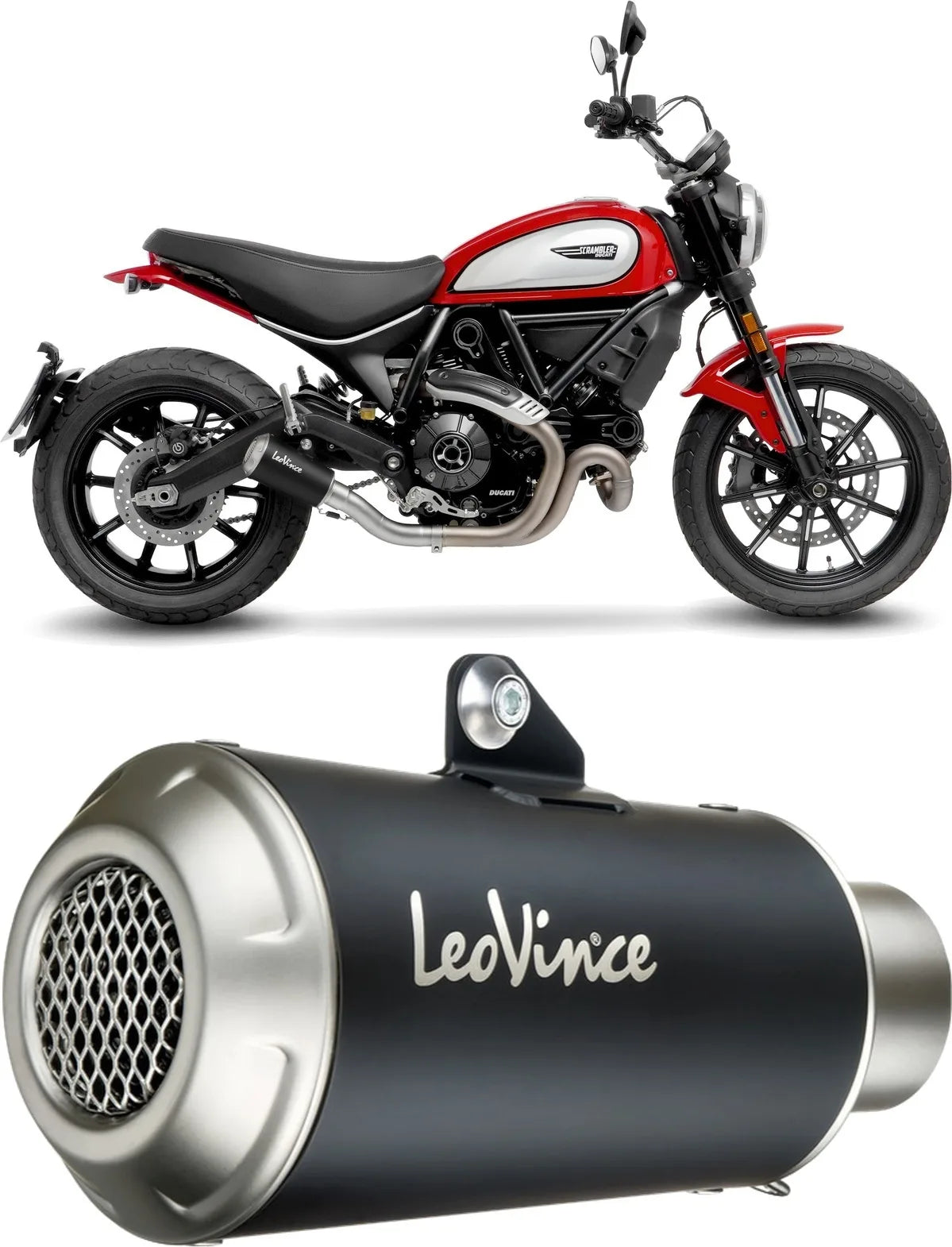 Auspuffendrohr Ohne Geräuschzulassung Lv-10 Edelstahl Schwarz Endkappe Edelstahl - Leovince Kompatibel Mit Ducati Scrambler 800 Icon (2021-2022)