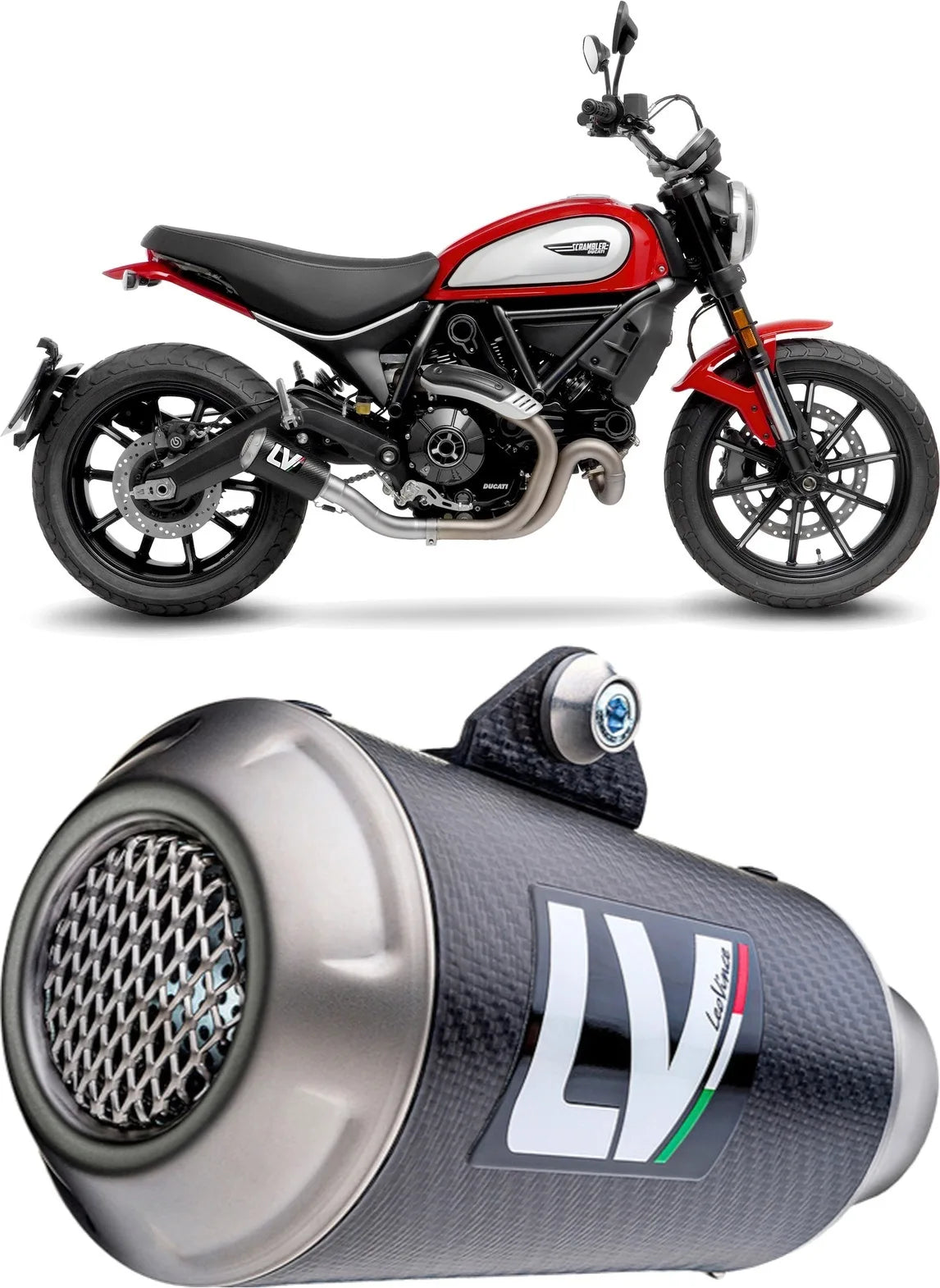 Auspuffendrohr Ohne Geräuschzulassung Lv-10 Carbon Fiber Endkappe Edelstahl - Leovince Kompatibel Mit Ducati Scrambler 800 Icon (2021-2022)