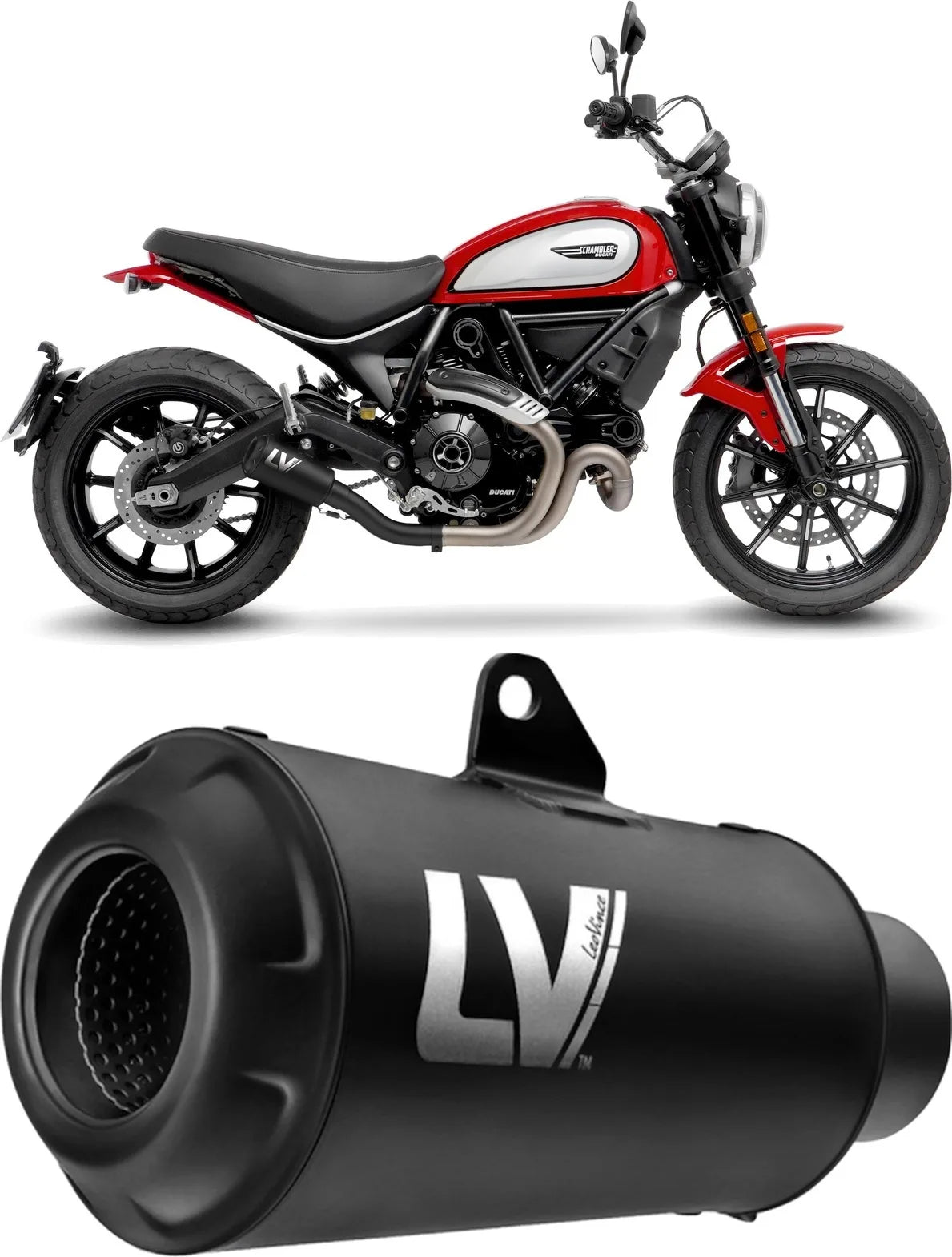 Auspuffendrohr Ohne Geräuschzulassung Lv-10 Edelstahl Full Schwarz Endkappe Edelstahl Schwarz - Leovince Kompatibel Mit Ducati Scrambler 800 Urban Motard (2021-2022)