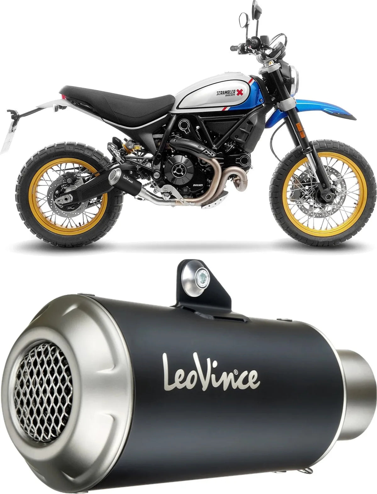 Auspuffendrohr Ohne Geräuschzulassung Lv-10 Edelstahl Schwarz Endkappe Edelstahl - Leovince Kompatibel Mit Ducati Scrambler 800 Desert Sled (2021-2022)