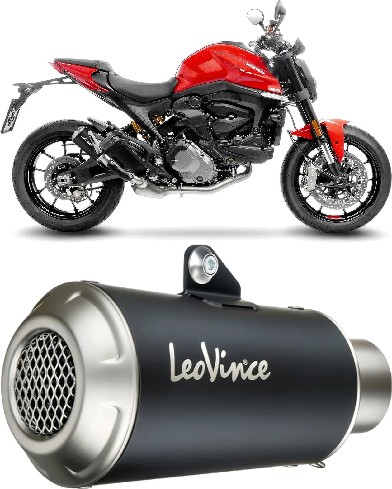 Auspuffendrohr Ohne Geräuschzulassung Lv-10 Edelstahl Schwarz Endkappe Edelstahl - Leovince Kompatibel Mit Ducati Monster 937 (2021-2024)