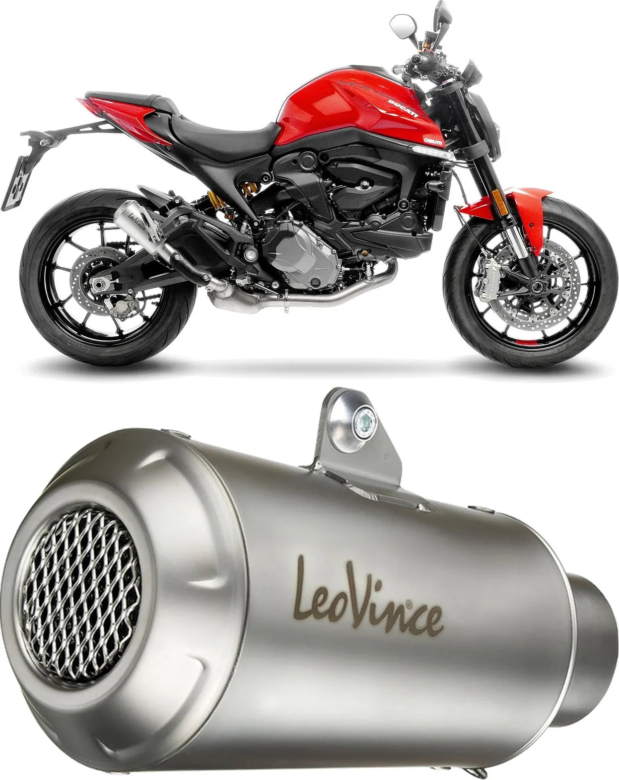Auspuffendrohr Ohne Geräuschzulassung Lv-10 Edelstahl Endkappe Edelstahl - Leovince Kompatibel Mit Ducati Monster 937 (2021-2024)