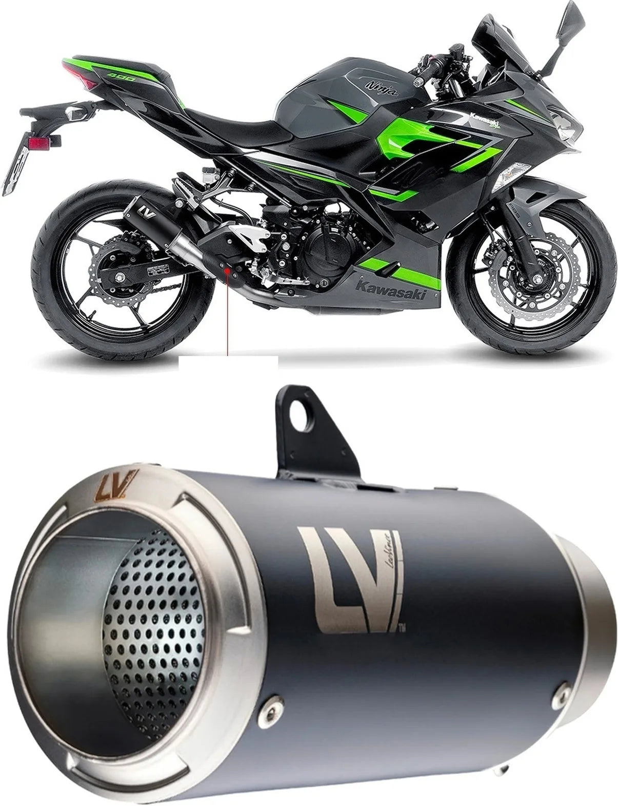 Auspuffendrohr Ohne Geräuschzulassung Lv Corsa Edelstahl Schwarz Endkappe Edelstahl - Leovince Kompatibel Mit Kawasaki Ninja 500 - Se (2024-2026)