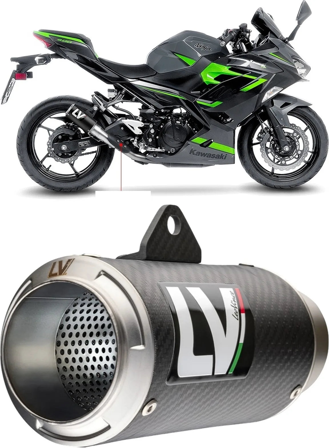 Auspuffendrohr Ohne Geräuschzulassung Lv Corsa Carbon Fiber Endkappe Edelstahl - Leovince Kompatibel Mit Kawasaki Ninja 400 (2018-2021)