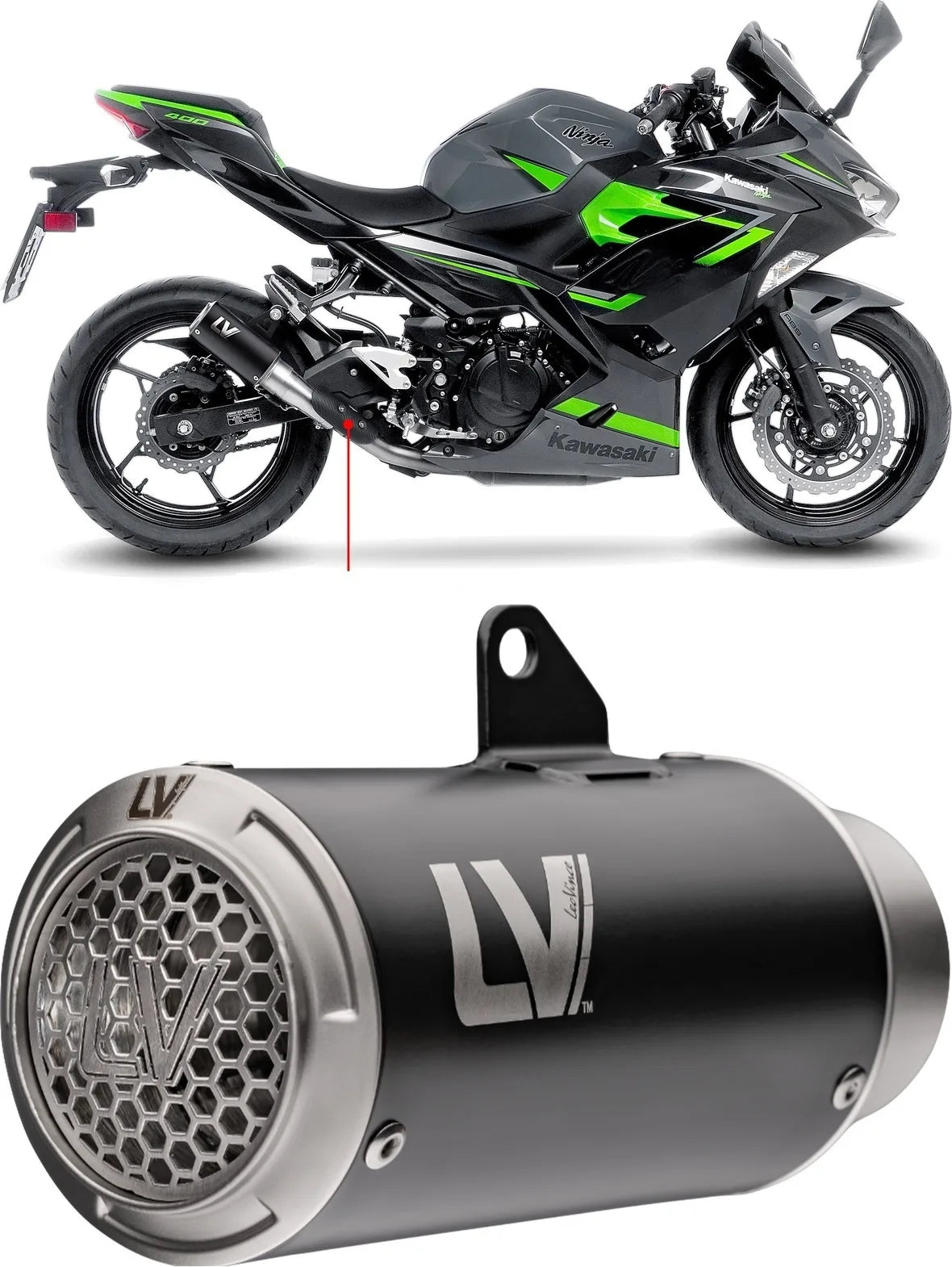 Auspuffendrohr Ohne Geräuschzulassung Lv Corsa S Edelstahl Schwarz Endkappe Edelstahl - Leovince Kompatibel Mit Kawasaki Z 500 - Se (2024-2026)